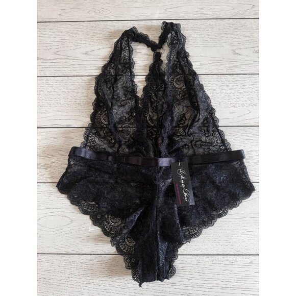 Oh la la Cheri plunging lace halter black  teddy size 1X - Picture 5 of 5